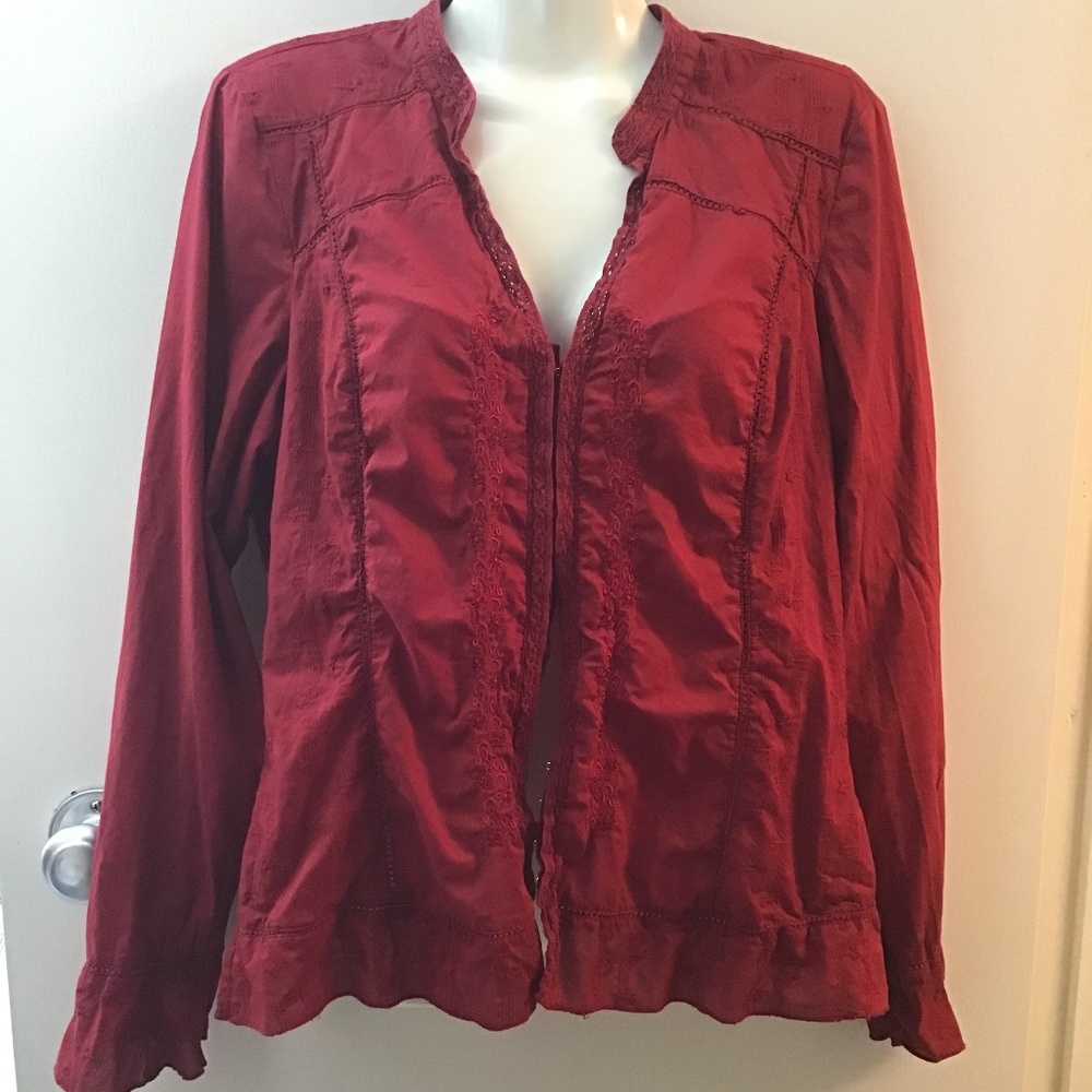 Red cotton embroidered and beaded blouse (M)